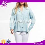 2017 China Manufacturer Shandao High Fashion New Casual Autumn Design Long Sleeve Button Opening Loose Blue Viscose Blouse thumbnail-1