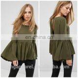 New Design Chiffon Flared Sleeves Woman Blouse Tie V-back Girl Top thumbnail-1