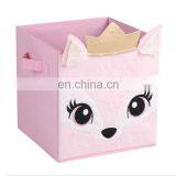 Custom Cartoon Kids Foldable Linen Cube Storage Box Fabric Stackable Bins Set thumbnail-3