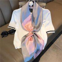Pink Silk Oil Painting Satin Feels Soft Flowers Scarves Foreign Style High Quality 90*90CM thumbnail-5