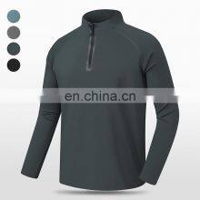 Wholesale Running Wear Sports T-shirt Quick Dry Half Zip High Neck Custom Logo Long Sleeve Workout Fitness Men Gym T Shirt thumbnail-4