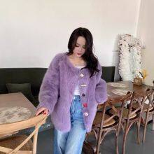 A Short Candy-colored Faux Fox Fur Coat for Women in Autumn and Winter, a Fashionable Wide-cut Round-neck Warm and Eco-friendly Fur Coat thumbnail-3