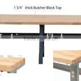 Workbench, Butcher Solid Wood Top, 96inch, Adjustable Height
