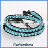 Wholesale Hot Sale Leather 6mm Turquoise Beaded Double Wrap Bracelets PCLB-B002