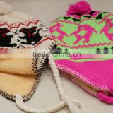Animal pattern fleece lined knit winter earflap beanie hat
