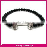 best selling custom engraved fitness stainless steel beaded dumbbell bracelets