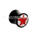 Crystal Red Star Ear Piercing Jewelry UV Ear Plugs Tunnels thumbnail-1