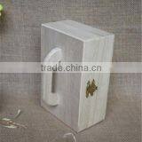 Natural Unfinished Lightweight Wood Craft Hinged Box With Handle thumbnail-2