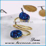 Fashion Silver Plated Swirl Double Agate Druzy Stone Opened Ring thumbnail-2