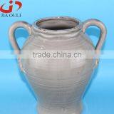 Antique Design Large Grey/Green Ceramic Garden Flower Vase With Handle thumbnail-6