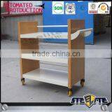 Cheap Durable Library Furniture Wood Book Carrier Moveable Three Tier Book Trolley thumbnail-2