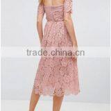 Guangzhou Clothing OEM Pink Undertone Cold Shoulder Lace Prom Dresses thumbnail-2