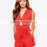 2015 Fashionable Hot Sale OEM Customized Wrap Front Romper With Tie Waist thumbnail-1
