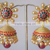 Jhumka Enamel Polki Gold Tone Dangler EARRINGS thumbnail-2