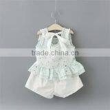 2016 Summer Girl Kids Clothes Stylish Designs White Spaghetti Strap T-shirt Cotton Baby Girls Dress Set thumbnail-3