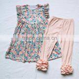 Wholesale Kids Baby Clothes Set Children Boutique Beautiful Floral Ruffle Dress Outfits Princess Tunic Wear thumbnail-1