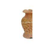 Hand Carved Wooden Vase Jungle Work India Fair Trade Art thumbnail-1