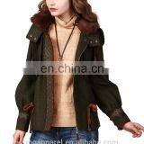 2015 Fashion Winter Warmth Short Coat Embroidered Draw String Hooded Rabbit Fur Collar Woman Coat thumbnail-4