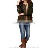 2015 Fashion Winter Warmth Short Coat Embroidered Draw String Hooded Rabbit Fur Collar Woman Coat thumbnail-5