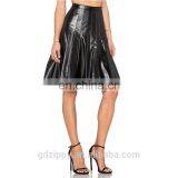 Black Plated Knee Length Women Leather Skirt thumbnail-3