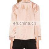 Pink Silk Satin Blouse For Women Smart Casual Wear Pajamas Style Long Sleeve T-Shirt thumbnail-4