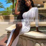 Women Crochet Tunic Beach Dress High Split Ladies Cover-up Summer Women Beachwear Sexy Hollow Out Knitted Swimsuit Cover Up 2020 thumbnail-6
