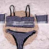 High Waist Sexy Bikini Sexy Printing Lattice Tie Chest Pad Thong Beach Spa Bikinis Swimwear Women Swimsuit Biquini Swimwear