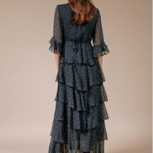 Ladies' 100%silk Chiffon Short Sleeve Ruffler Edge Print Dress thumbnail-5