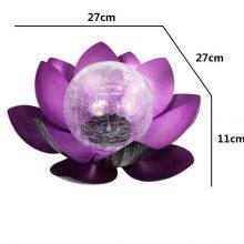 LED Metal Flower Lights for Patio Lawn Walkway Tabletop Ground Garden Crackle Globe Glass Lotus Decoration Waterproof thumbnail-2