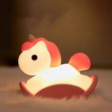 EGOGO Unicorn Desk Lamps OEM Factory Unique Design Kids Bedroom Decor Cute Cartoon Shape Silicone Rocking Horse Night Light Lamp thumbnail-1