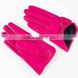 Pink Leather Short Adorn Gloves