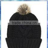 Black Chunky Cable Knit Hat/custom Pom Pom Beanies/fur Pom Pom Beanie thumbnail-2