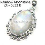 Tibetan Jewelry Wholesale 925 Sterling Silver Rainbow Moonstone Pendant thumbnail-1
