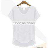 (Trade Assurance)wholesale 220g 95%cotton 5%spandex Short Sleeve v Neck Plain Dyed Women Fitness t Shirt thumbnail-5