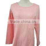 Long sleeve round collar pink color cotton shirt for ladies sleepwear