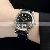 Golden Steel Case Black Dial Reloje Date Display Quartz Analog Leather Band Men Watch thumbnail-6