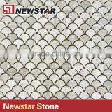 Wooden White Polished Large Fan Shape Fish Scale Marble Tile Mosaics thumbnail-2