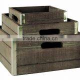 Set of 3 Wood Crates Square With Stylish Galvanized Metal Trim thumbnail-1