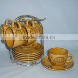 Set of 6 Hand Printing Square Shaped Ceramic Travel Mug Set With Rack thumbnail-1