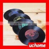 UCHOME Popular CD record design shaped nonstick silicone cup coaster/ drink coasters