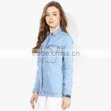 Newest Fashion Design Plain Light Blue Women Jeans Jacket Wholesale thumbnail-3