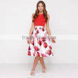MGOO 2016 Imported OEM Services Red Color Ball Umbrella Skirts For Women Lily Flowers Print Skirt 15145B331 thumbnail-2