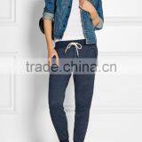 Women Causal 100% Cotton Blue Stretch-jersey Track Pants thumbnail-2