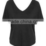 JXY Basic Black Batwing V Tee for Women thumbnail-1