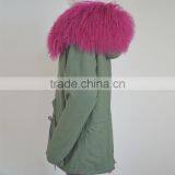Myfur Genuine Dyed Mongolian Lamb Fur Hooded Parka With Sheep Fur Lining Green Cotton Parka thumbnail-5