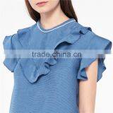 2017 OEM Slightly Ruffled Shoulders Beaded Neckline Blouse Tops thumbnail-5