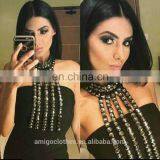 Amigo 2017 Latest Black Halter Backless Beaded Sexy Bandagedress Midi Evening Dresses for Women Party Wear thumbnail-1