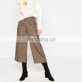 Ladies Cropped Trousers Checked Wide Leg Design Pants thumbnail-1