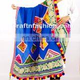 Gujarati Embroidery Mirror Work Dupattas- Yellow Kutch Embroidered Cotton Dupatta- Traditional Lace Work Dupatta thumbnail-5