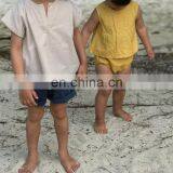 New Soft Yellow Two Pieces Baby Cotton and Linen Clothes Sets Top Tshirt & Shorts 2pcs Set thumbnail-3